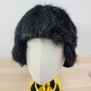 Vintage 90s Cossack Hat Adults Black Fuzzy Russian Winter Ushanka Rave Faux Fur